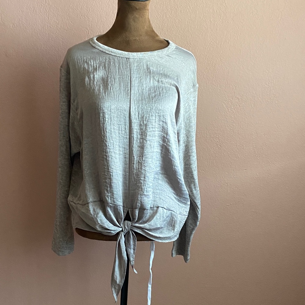 Zara Light Gray Tie-Front Sweatshirt
